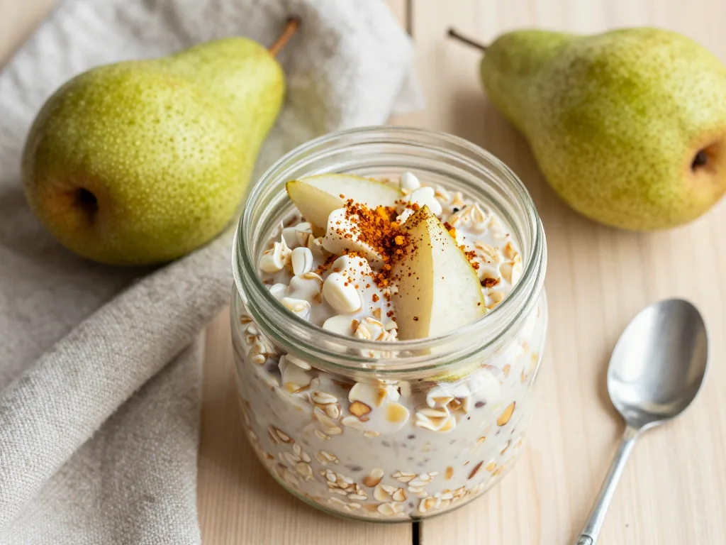 Chai Overnight Oats mit Birnen-Vanille-Kompott