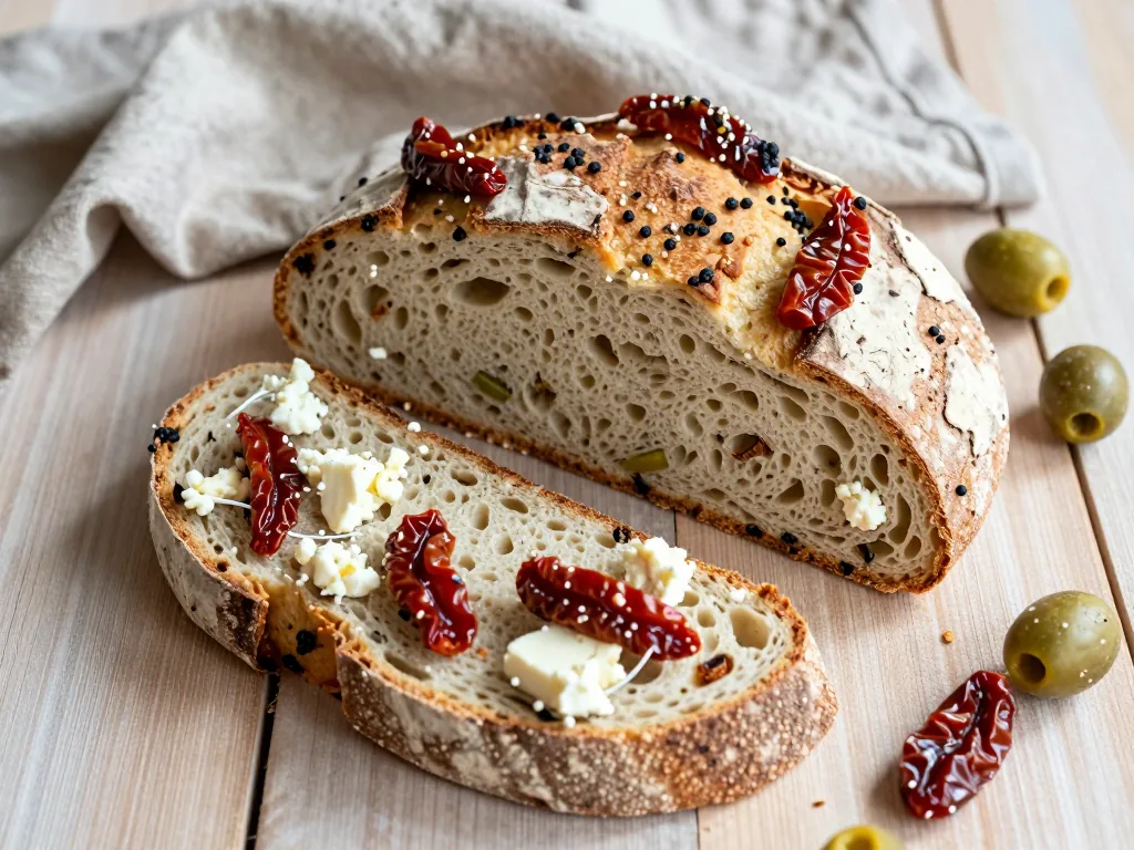 Feta Oliven Brot mit getrockneten Tomaten