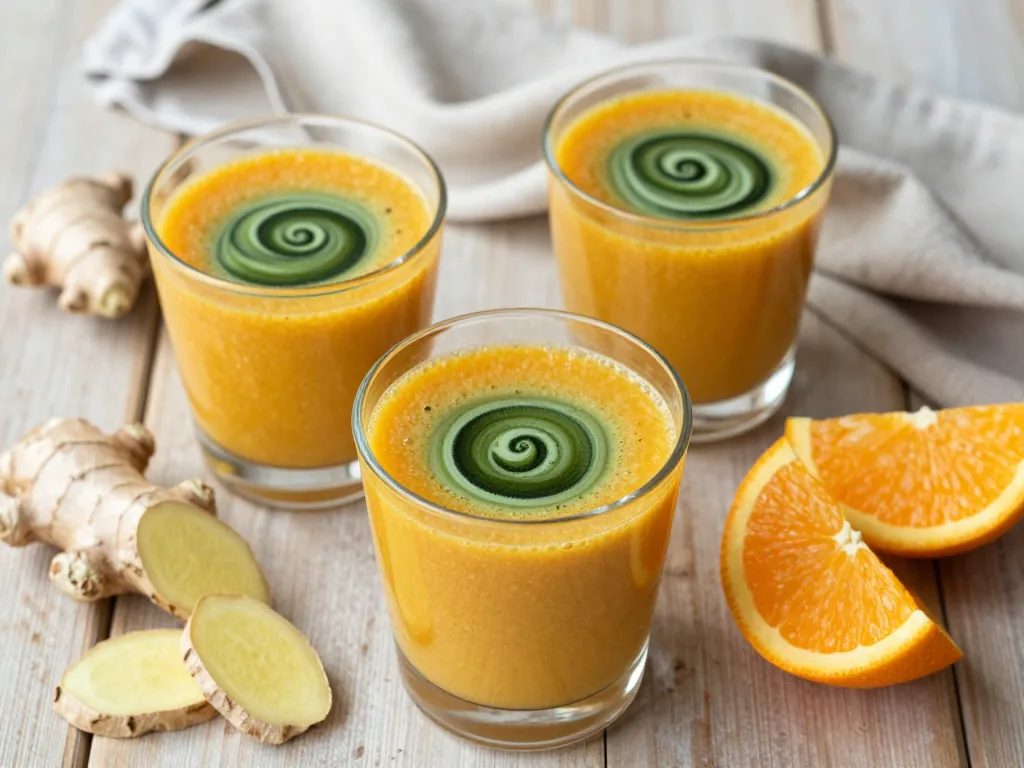 Ingwer Orangen Shots mir Spirulina (ohne Entsafter)