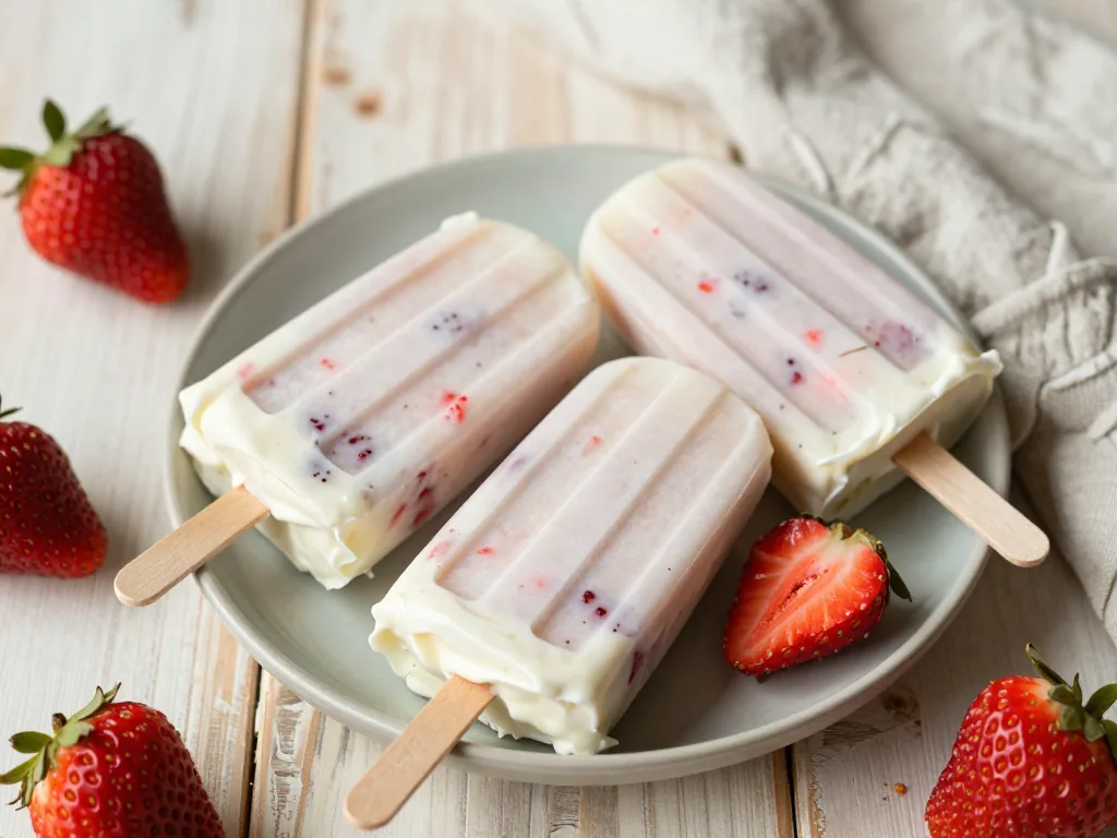Joghurt-Erdbeer Eis am Stiel