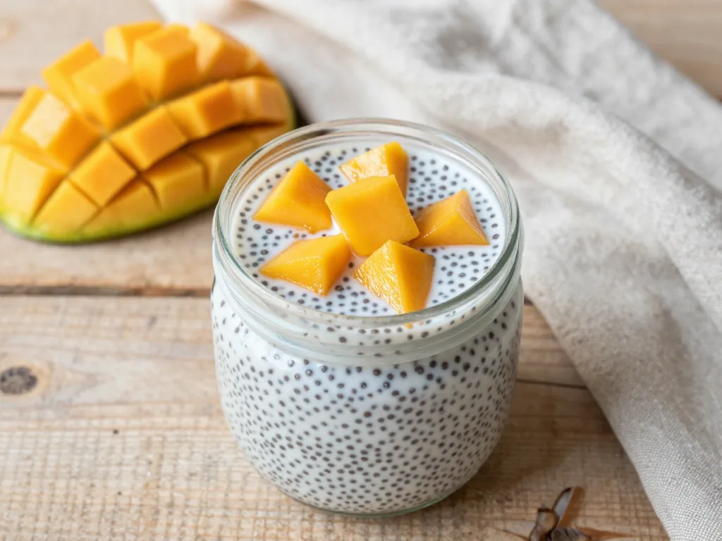 Kokos-Chiapudding mit Mango