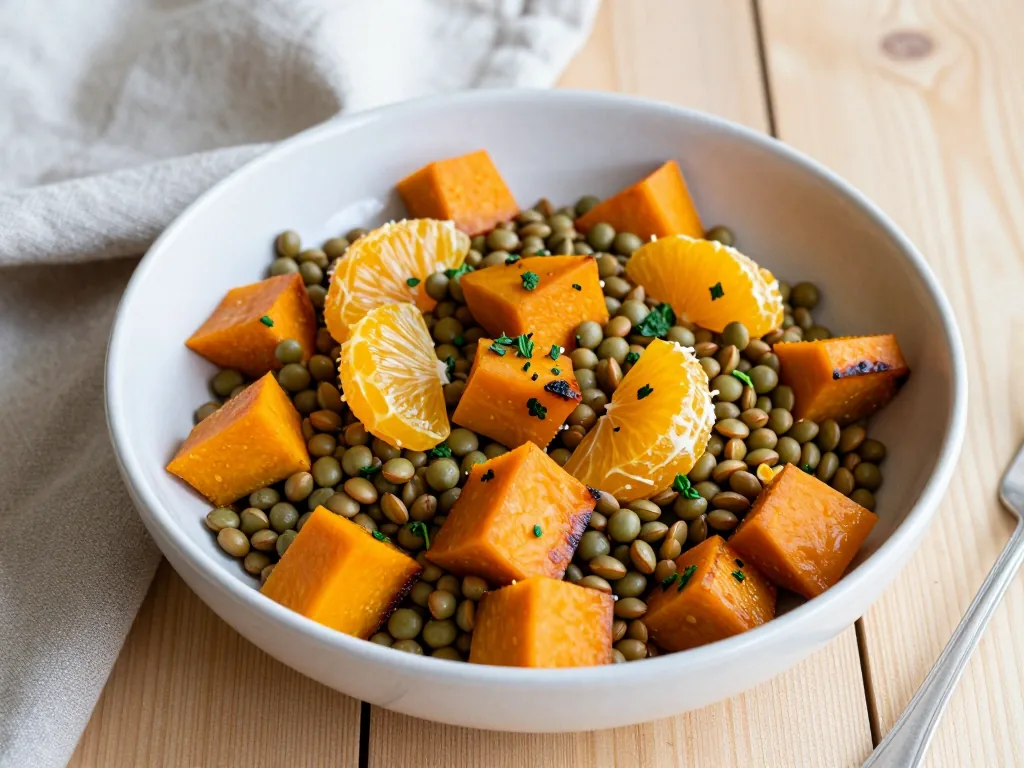 Kürbis Linsen Salat mit Orange