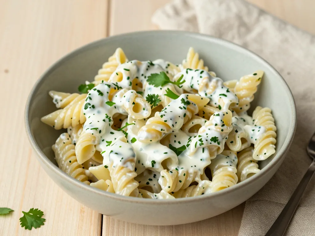 Nudelsalat mit Joghurt Honig Senf Dressing