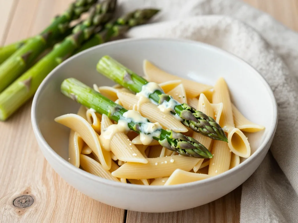 Pasta mit grünem Spargel und Zitronendressing