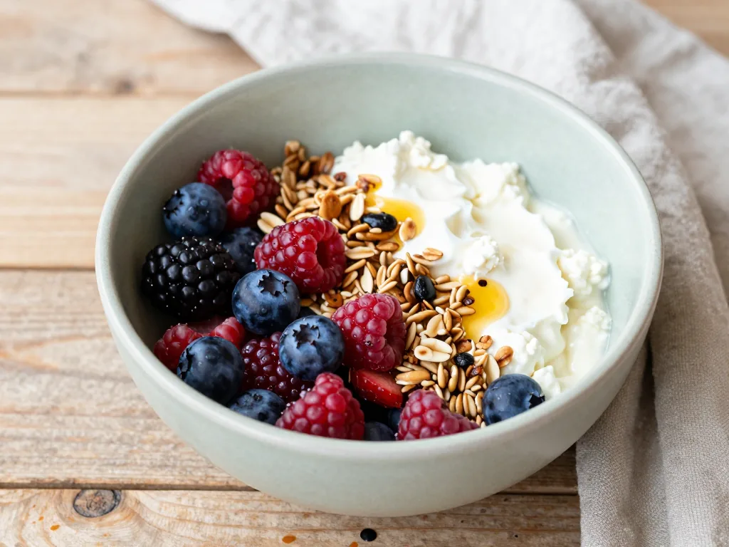 Quark-Bowl mit Beeren-Tooping