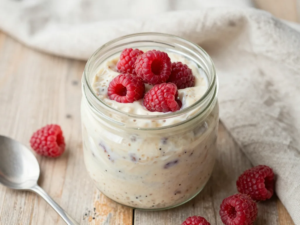 Vanillepudding Oats mit Himbeeren