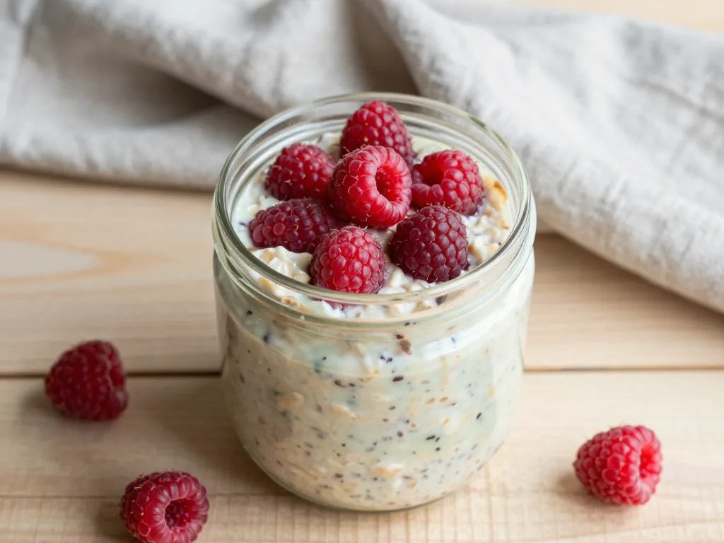 Vanillepudding Overnight Oats mit Himbeeren